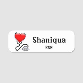 赤いハートと聴診器の医療用白い名前タグ 名札