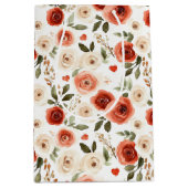 赤いハートと花のウェディングシャワー ミディアムペーパーバッグ (正面)