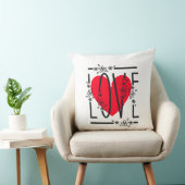 赤いハートと花のテキスト グラフィック モダンでスタイリッシュ クッション (椅子)