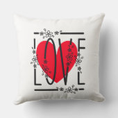赤いハートと花のテキスト グラフィック モダンでスタイリッシュ クッション (裏面)