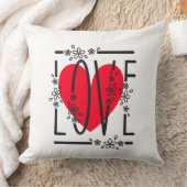 赤いハートと花のテキスト グラフィック モダンでスタイリッシュ クッション (ブランケット)