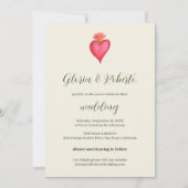 赤いハートと花メキシ結婚カン 招待状 (正面)