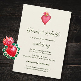 赤いハートと花メキシ結婚カン 招待状