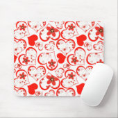 赤いハートと花 マウスパッド (マウス)