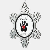 赤いハートと足の跡 スノーフレークピューターオーナメント (右)