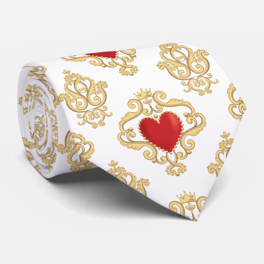 赤いハートと金ゴールドスワール ネクタイ (ロール)