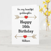 赤いハートと金ゴールド第16誕生日の神女 カード (黄色い花)