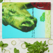 赤いハートと馬 キッチンタオル (折り畳み)