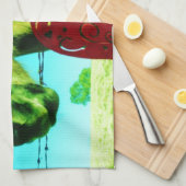 赤いハートと馬 キッチンタオル (四つ折り)