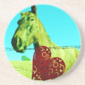 赤いハートと馬 コースター (正面)