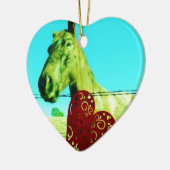 赤いハートと馬 セラミックオーナメント (左)