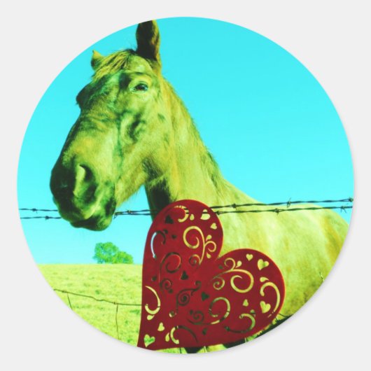 赤いハートと馬 ラウンドシール (正面)