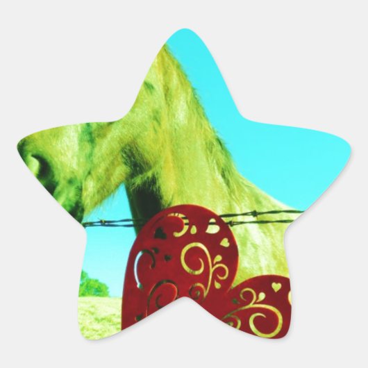 赤いハートと馬 星シール (正面)