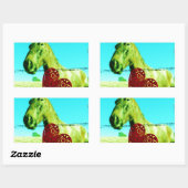 赤いハートと馬 長方形シール (シート)