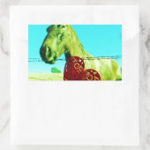 赤いハートと馬 長方形シール (バッグ)