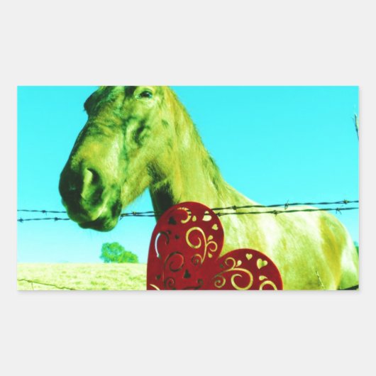 赤いハートと馬 長方形シール (正面)