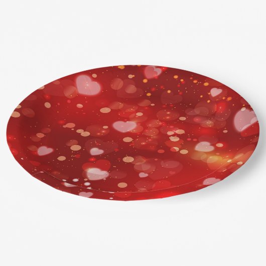 赤いハートと《写真》ぼけ味 ペーパープレート (アングル)