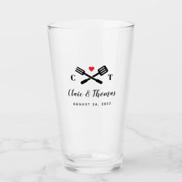 赤いハートとBBQツールカップル結婚ズ タンブラーグラス