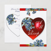 赤いハートに青いワスレナグサのモノグラム　ＲＳＶＰ 招待状 (正面/裏面)