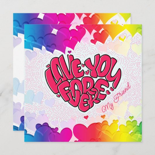 赤いハートに「永遠に愛してる」バレンタイン シーズンカード (正面/裏面)