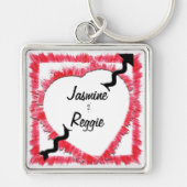 赤いハートのアウトライン(矢印パーソナライズされた) キーホルダー (正面)