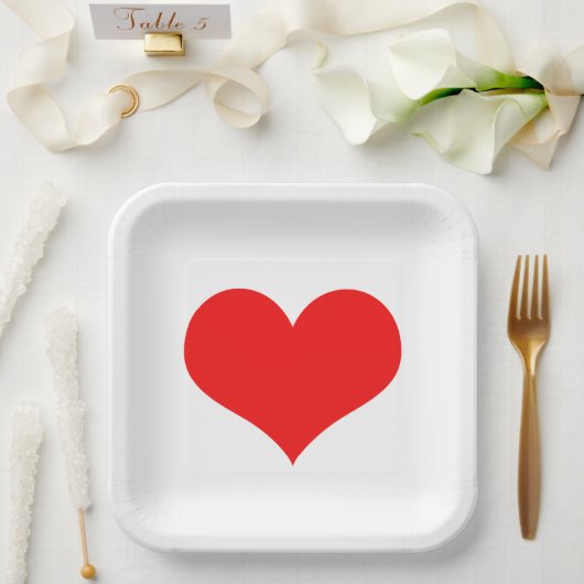 赤いハートのウェディング バースデー ベビーシャワー 白 かわいい ペーパープレート (ウェディング)