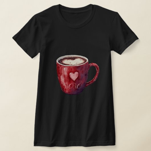 赤いハートのカップ Tシャツ (レイダウン)