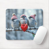 赤いハートのクリスマスツグミ マウスパッド (マウス)