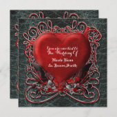 赤いハートのゴシックバレンタイン結婚式招待状 招待状 (正面/裏面)