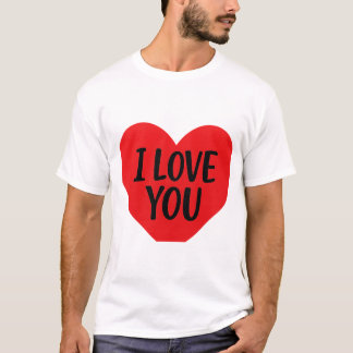 赤いハートのシンプルデザイン「I LOVE YOU」 Tシャツ