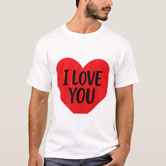 赤いハートのシンプルデザイン「I LOVE YOU」 Tシャツ (正面)