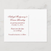 赤いハートのスクロール写真の保存日付 案内ポストカード (裏面)