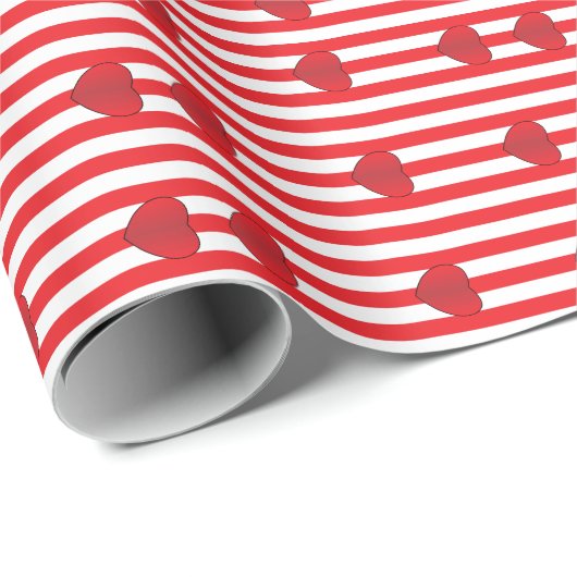 赤いハートのストライプなバレンタインのギフト用包装紙 ラッピングペーパー (ロールコーナー)