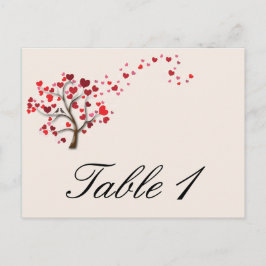 赤いハートのテーブル結婚番号のアイボリーツリー ポストカード