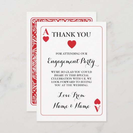 赤いハートのトランプのエースありがとう サンキューカード (正面/裏面)