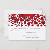赤いハートのバラの結婚式RSVP 出欠カード (裏面)