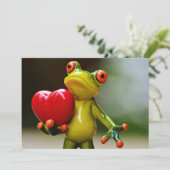 赤いハートのバレンタインの緑カエル シーズンカード (スタンド正面)
