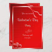 赤いハートのバレンタインデーのパーティー 招待状 (正面/裏面)