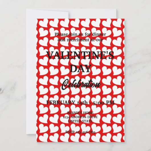 赤いハートのバレンタインデーパーティー 招待状 (正面)
