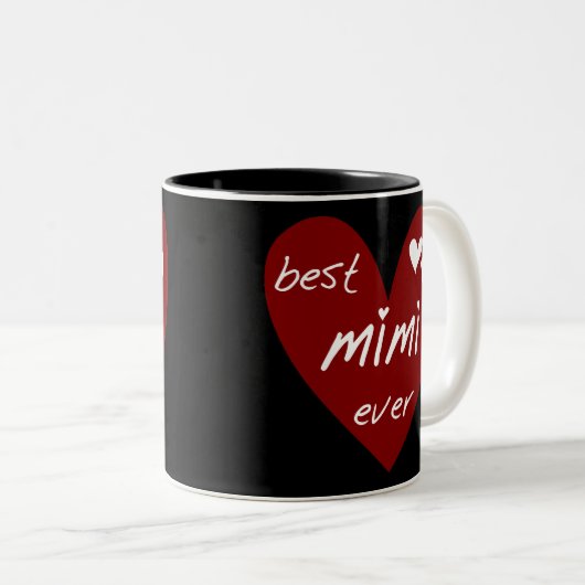 赤いハートのベストMimiのTシャツおよびギフト ツートーンマグカップ (正面右)