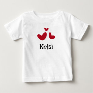赤いハートのミニマリストホワイトベビーTシャツ ベビーTシャツ