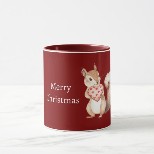 赤いハートのリス クリスマス マグカップ (中央)