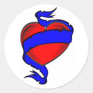 赤いハートのリボン ラウンドシール