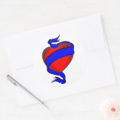 赤いハートのリボン ラウンドシール (封筒)