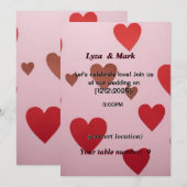 赤いハートのロマンチックな結婚式招待状 招待状 (正面/裏面)