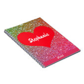 赤いハートのローズゴールドグリッター バレンタインデーの名前 ノートブック (右側)