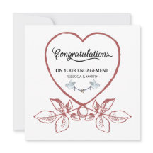 赤いハートのヴィンテージ フラワー アート 婚約カード