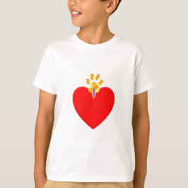 赤いハートの上の金色のペットの足跡 Tシャツ