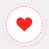 赤いハートの中レースのよう円 ラウンドシール (正面)