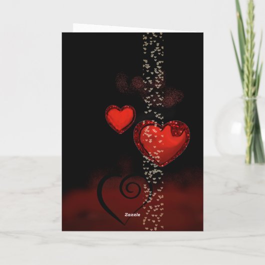 赤いハートの付いた黒のバレンタインカード シーズンカード (裏面)